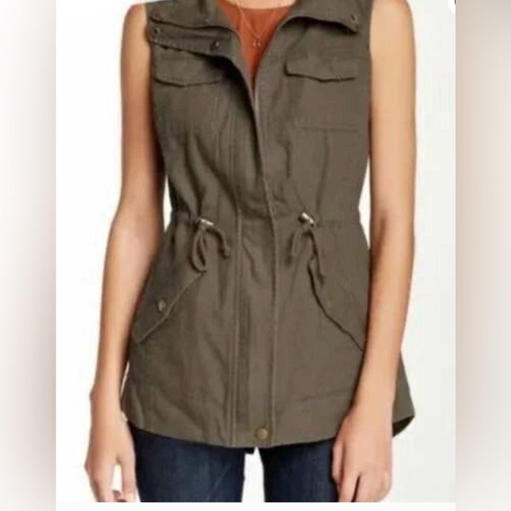 Women Sebby Olive/ Dark Green Cotton Canvas Vest Small Utility Cargo Grunge Punk